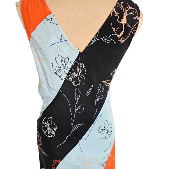 Diane Von Furstenburg Orange Blue and Black Floral Silk Dress Sz 8 - Picture 6 of 11